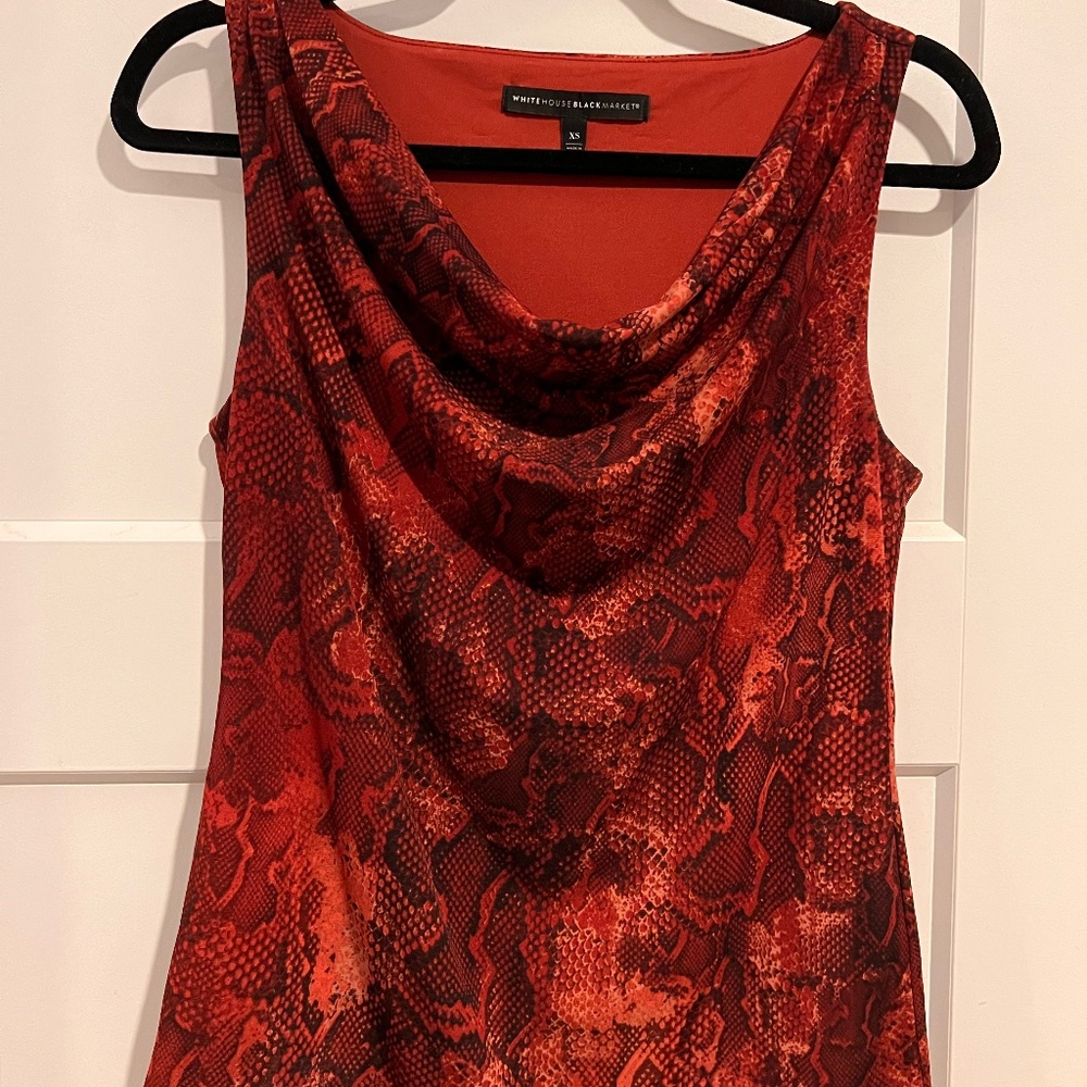 White House Black Market Red Snake Print Blouse